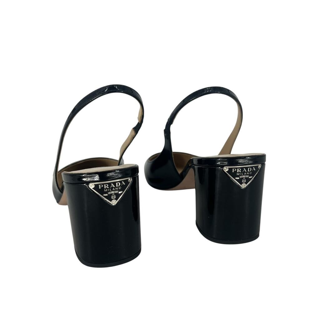 Prada Triangle Logo Patent Leather Slingback Pumps Black 40 - Picture 8 of 15